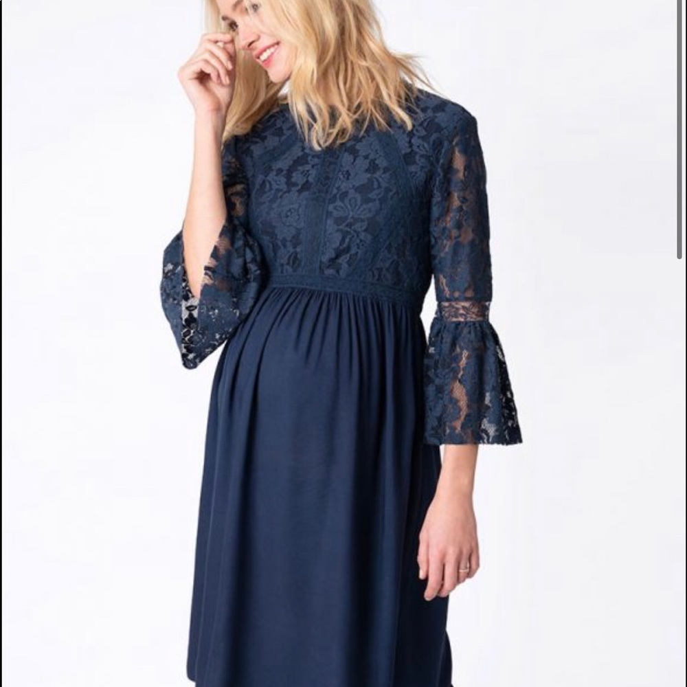 Gorgeous Seraphine boho lace navy blue maternity dress